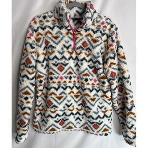 Eddie Bauer Plush Fleece 1/4 Zip Pullover Women's Size Sm Vanilla Aztec Outdoor